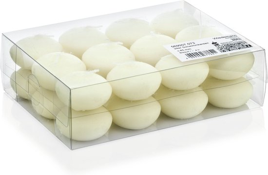 Coffret cadeau / Coffret d'ambiance d'un vase transparent de luxe bas 8 x 25 cm avec 24 bougies flottantes blanc crème 4,5 cm