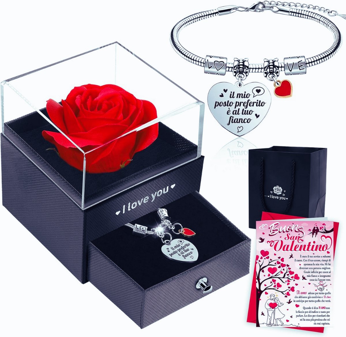 Rode Valentijnskaart Met Roos - Sleutelhanger En Cadeau – Perfecte Valentijnsdag Geschenken
