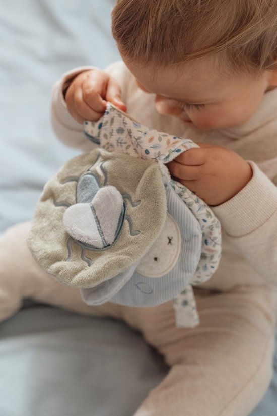 Baby speels met zacht boekje met lieveheersbeestje en bloemenprint.