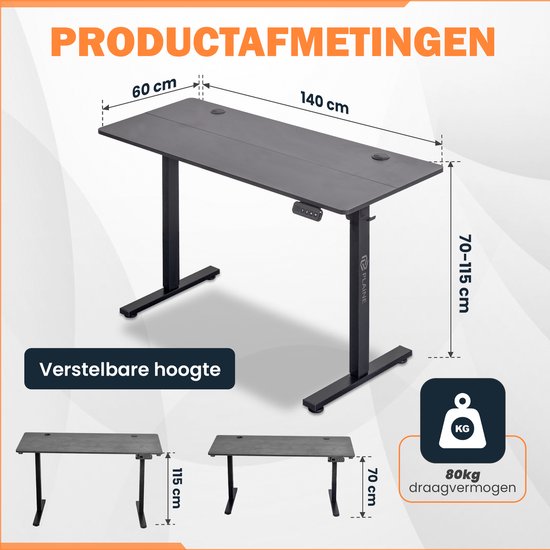 Bureau Ajustable - Zwart - 60 x 140 cm