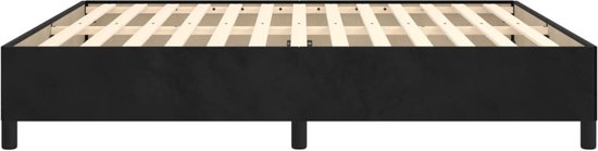Zwart boxspringframe met lattenbodem en vierkante poten.