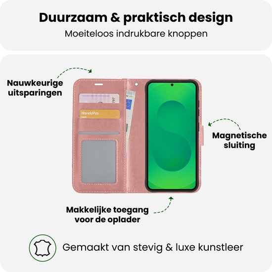 Étui pour Samsung Galaxy S25 Plus - Étui à rabat avec protection d'écran - Étui pour Samsung Galaxy S25 Plus - Or rose