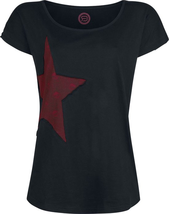 R.E.D. Rock-Engineered Design Zwart basic T-shirt met sterrenprint - Dames - XL