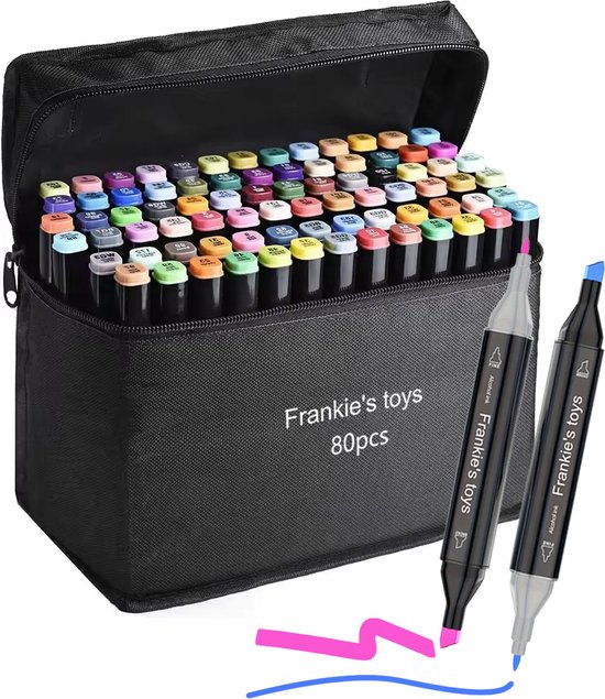 Twinmarkers 80 Stuks - Professionele Alcohol Markers - Stiften - Markeerstiften - Dubbelzijdige Tip - Fine And Chisel- Frankie's Toys®