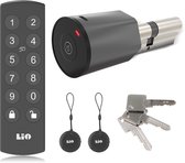 Slim slot deur Draadloos met Cilinder afmeting 30/30 (Buitenmaat/Binnenmaat) met 3 sleutels, Keypad met 2 druppels (tags), Grijs/Zwart, met gratis app