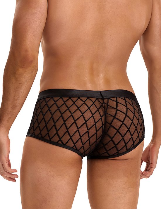 Boxer noir pour homme avec résille transparente - taille S/M - sous-vêtement boxer noir transparent sexy pour homme - sous-vêtement tendance pour homme érotique - BDSM - clubwear latex homme