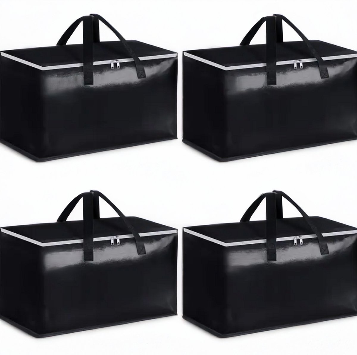 Dutchers® XL Opbergtassen - Zwart - 4 Stuks - 94 Liter - Big Shopper - Verhuistassen - Reistas - Opvouwbaar - Ruimtebesparend - Met rits - Vakantietas - Kleren Organizer - Herbruikbaar & Duurzaam