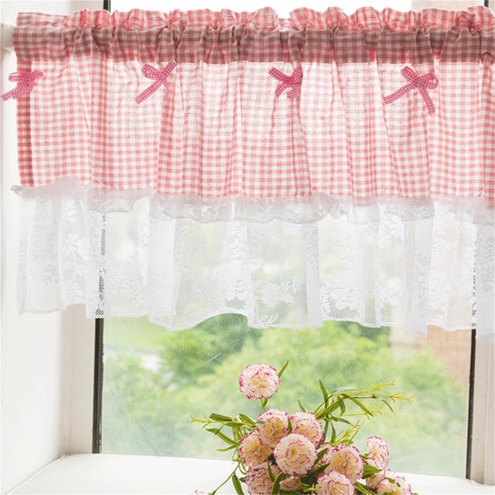 TheLau ® Charmant rideau au crochet de style maison de campagne romantique avec dentelle et motif floral, adapté aux petites Fenêtres ou à la Cuisine