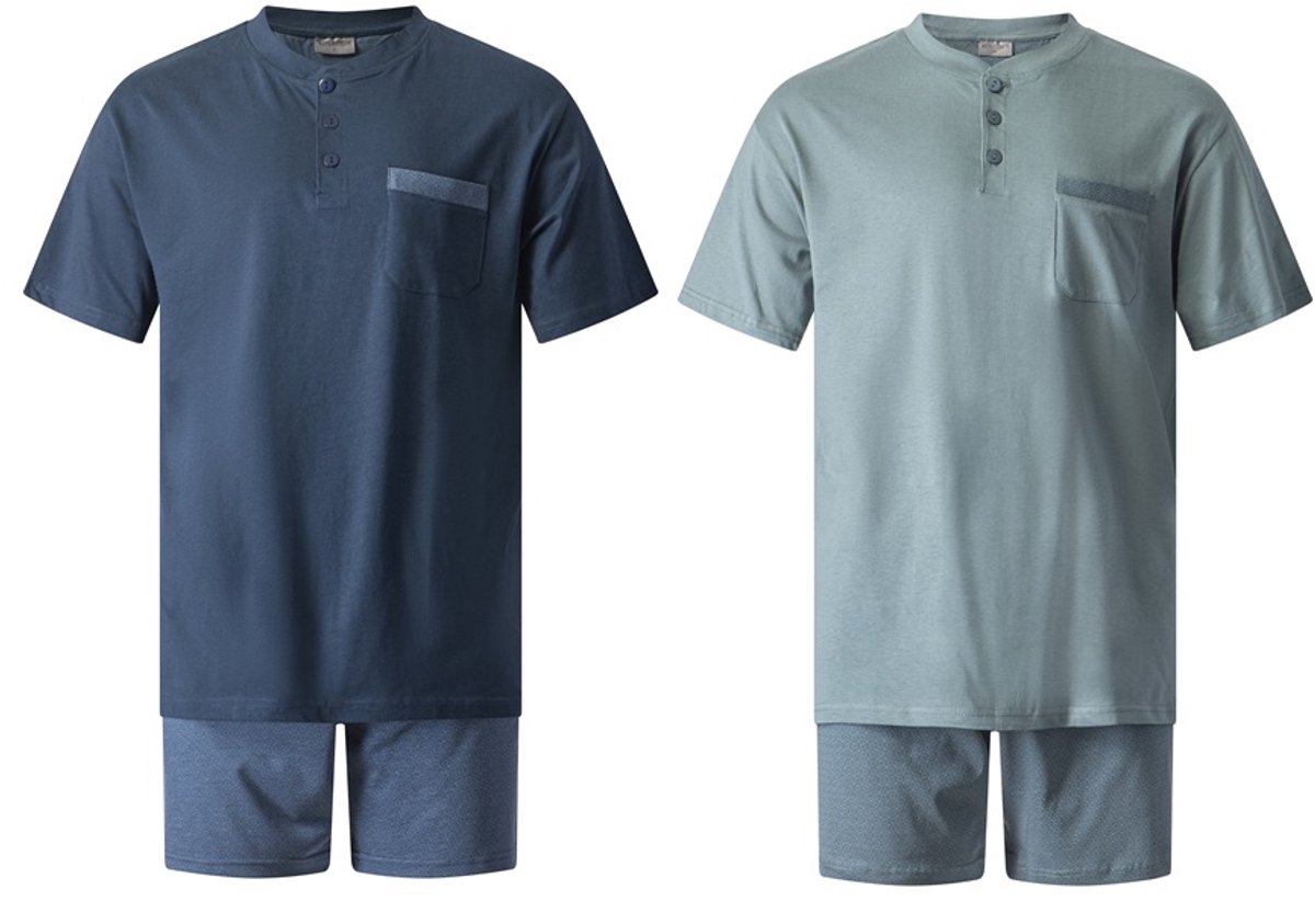 Gentlemen - 2 heren shortama's 412834 - korte pyjamasets - donkerblauw en groen - maat M