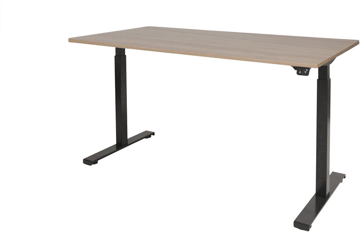 Ferbox Zit Sta Bureau - Verstelbaar Bureau - 120 x 80 cm - zwart frame - havanna bureaublad