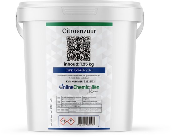 online chemicalien – citroenzuur – 1.25 kg – foodgrade – allesreiniger – voor huishoudelijk gebruik