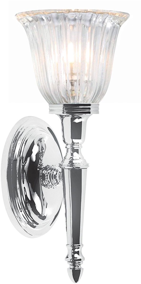Licht Erlebnisse Licht-Erlebnisse - Razzo - Wandlamp - IP44 - 3000K - 320lm - G9 - van - echt messing glas - in - Gepolijst chroom helder/transparant - Wandlamp Badkamer Gepolijst chroom|helder/transparant