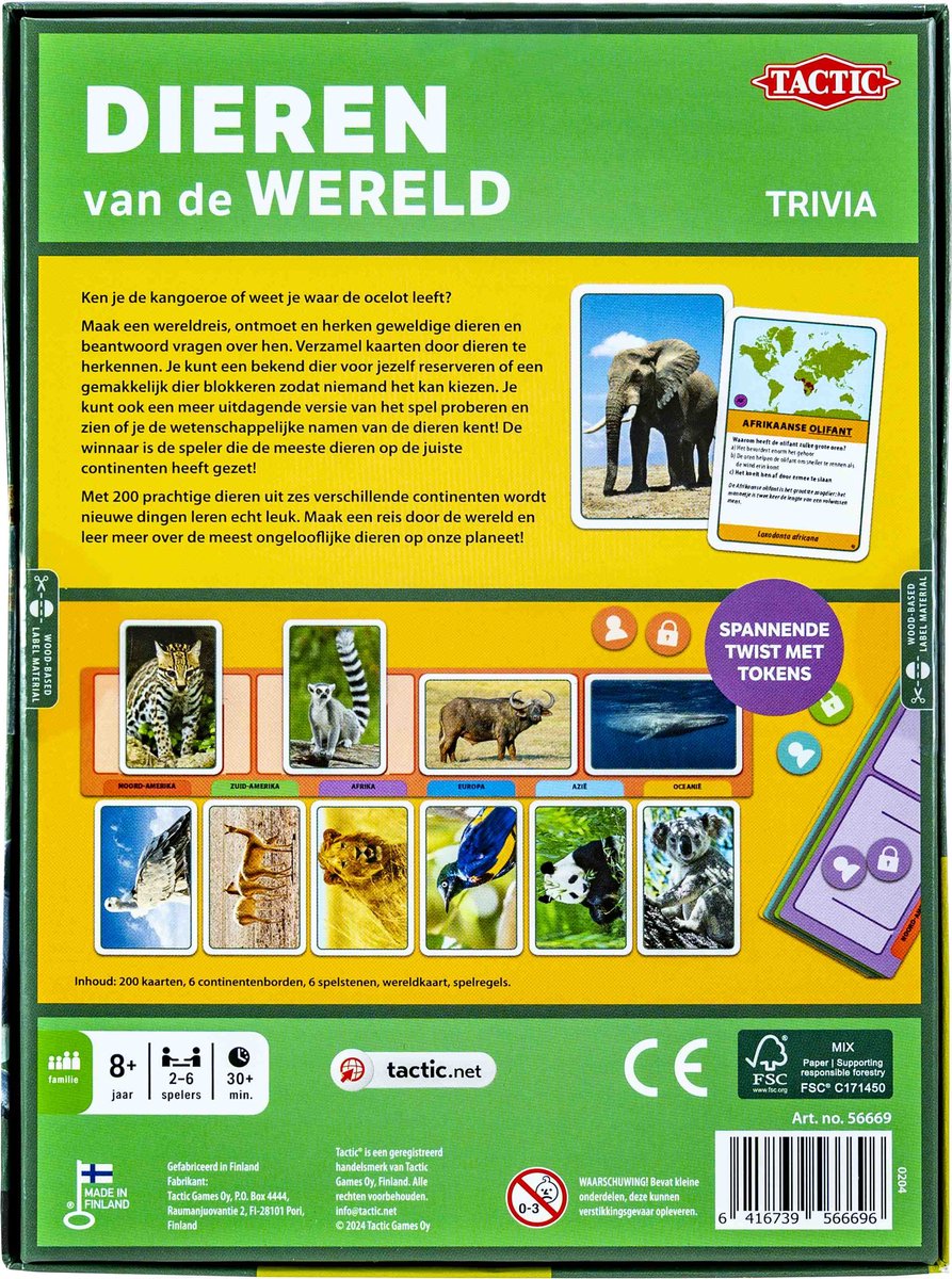 Tactic Dieren van de Wereld – Educatief spel – Leer de wilde dieren kennen – 200 Kaarten – 6 Speelborden met werelddelen — afbeelding 18