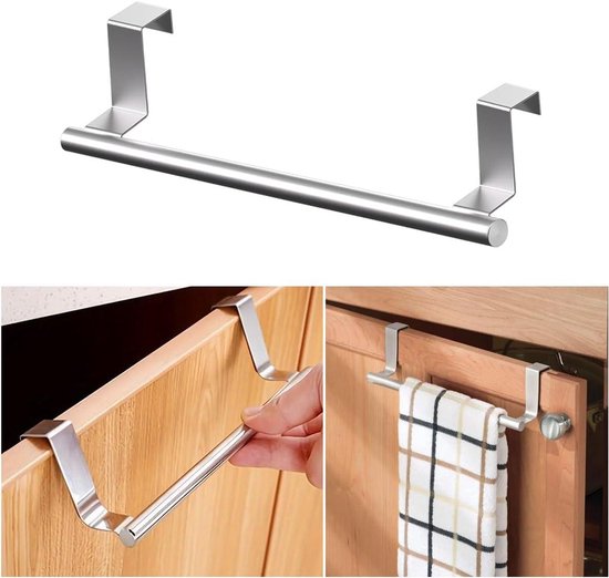 Porte-serviettes BAYLI Inox 36,2 Cm - Suspension Au-dessus De La Porte - Cuisine - Neuf