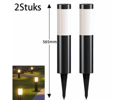 Meedeer Solar Tuinlamp-Tuinverlichting op zonne energie-Padverlichting-2Stuks Solar Tuinverlichting-Warm licht-Zonne verlichting voor buiten-buitenlamp-landschap stok lamp buiten-Gazon lamp Cilindrisch steek lichten zaklamp straatlantaarn(Zwart)