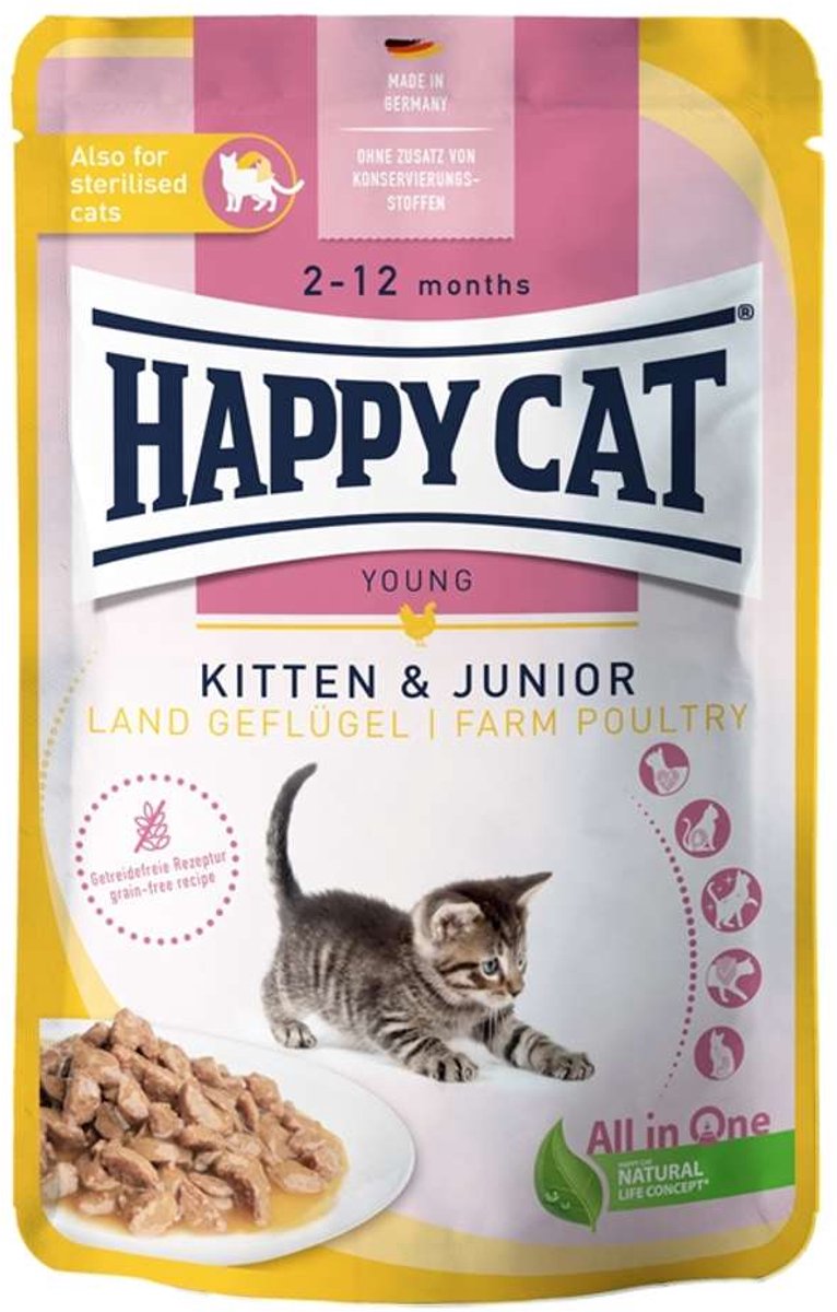 Happy Cat Happy Cat - Zakje voor jonge katjes 20x85g - Gevogelte van het land