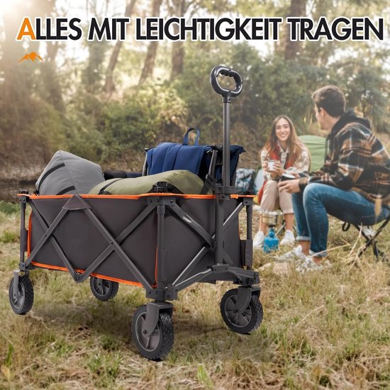 Opvouwbare trolley karretje voor buiten - met verwijderbare stof - festival tuin kamperen picknick - ondersteunt max. 100 kg - draagbaar trailer (oranje) van Merkloos — afbeelding 3