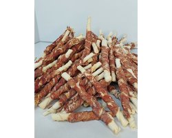 DierOKÉ - 100 runderhuid kauwstaafjes met eend - runderkauwstaafjes - natuurlijke hondensnacks - runderbotjes duck - XXL verpakking - gedraaide sticks