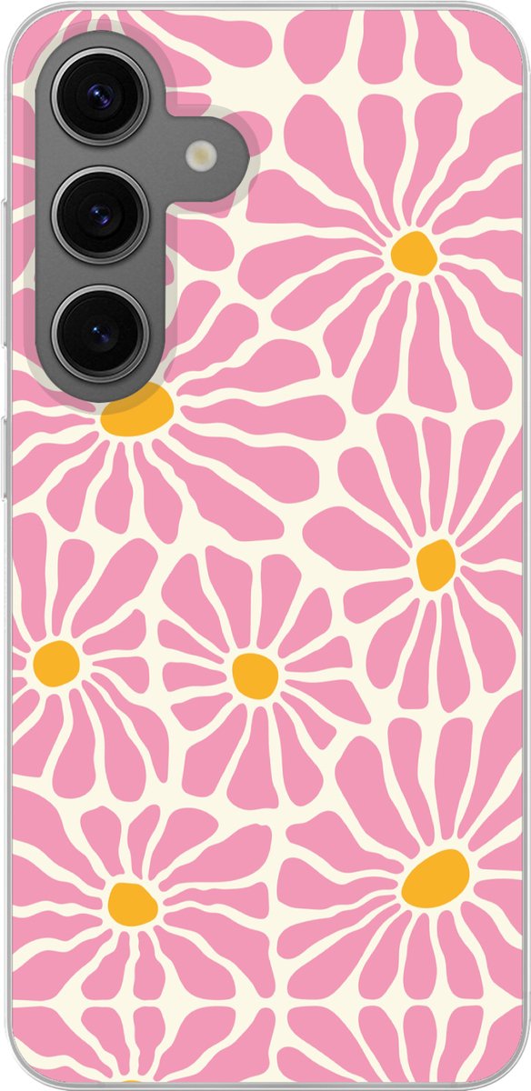 Telefoonhoesje samsung Galaxy S24 hoesje - Bloemen - Patroon - Roze - Beige - Oranje - Siliconen Telefoonhoesje Telefoonhoesje