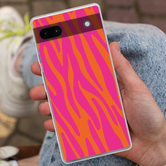 Coque de téléphone compatible avec Google Pixel 6a - Motif zèbre - Rose - Oranje - Motif animal - Coque en Siliconen