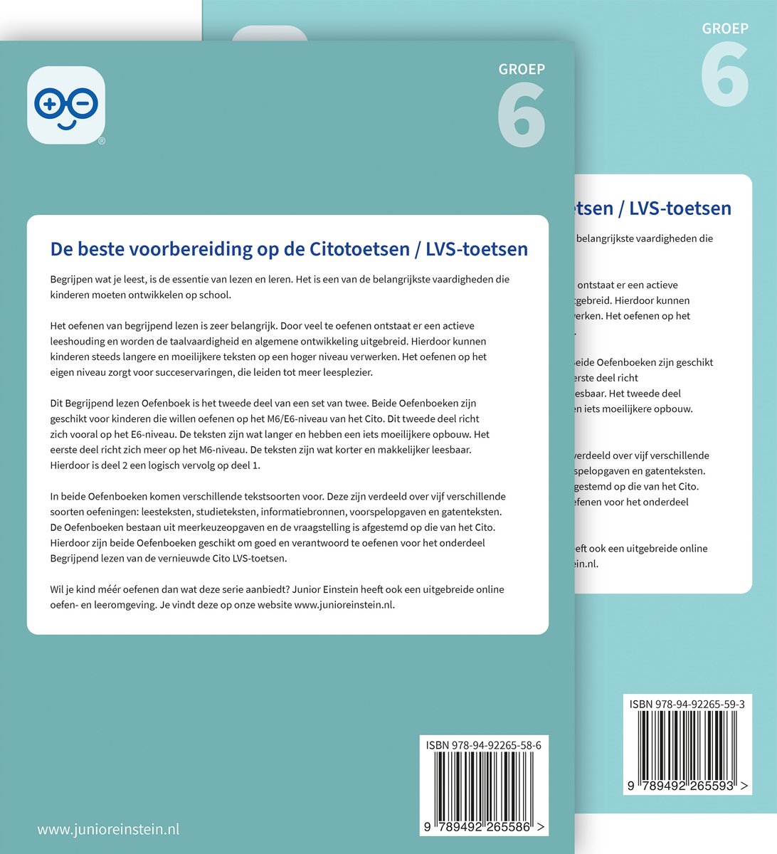 Achterpagina van 'Begrijpend Lezen' Groep 6 met ISBN-nummers en website.
