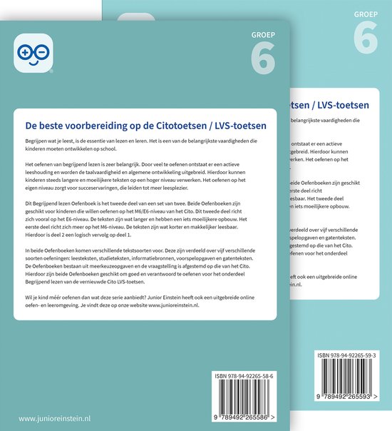 Achterpagina van 'Begrijpend Lezen' Groep 6 met ISBN-nummers en website.