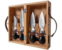 Boska Cheesemongers Parm Set Pro – Professionele Kaasmessen – Voor Parmezaanse kaas – Hoogwaardig RVS – In houten kist – Ergonomisch – Kerfmes, Breekmes en 2 Parmesanmessen