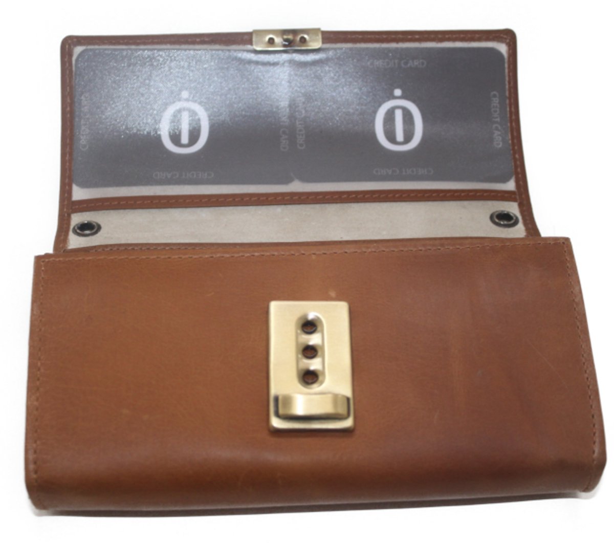 Koopmansbeurs D met drietraps-sluiting Cognac met riemlus 6110C