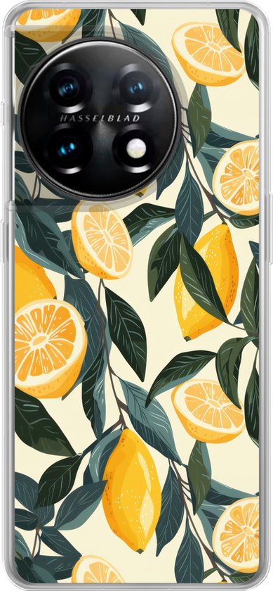 Coque de téléphone compatible avec OnePlus 11 - Citrons - Fruits - Feuilles - Jaune - Vert - Beige - Coque en Siliconen