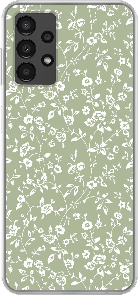 Telefoonhoesje Geschikt voor Samsung Galaxy A13 4G hoesje - Bloemen - Print - Groen - Wit - Siliconen Telefoonhoesje Telefoonhoesje