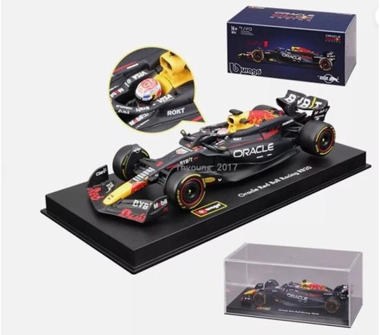 Max Verstappen RB20 Burago in display met helm 1:43 - Formule 1 - Red Bull Racing