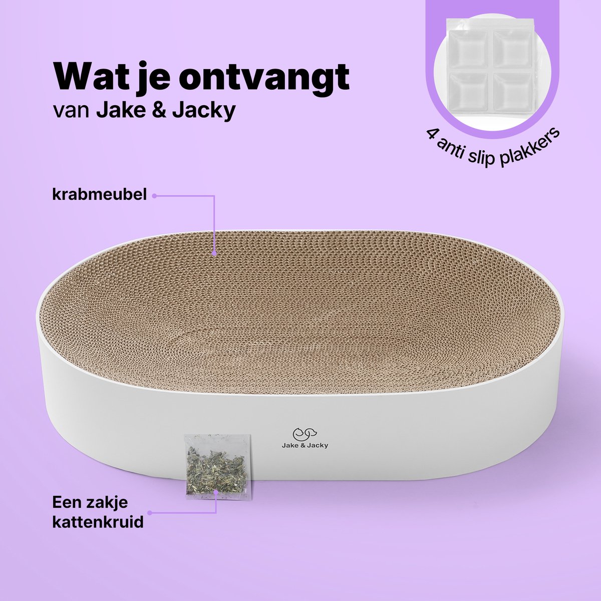 Jake and Jacky Krabkarton voor Katten - Krabpaal Karton - Krabplank - Krabmand - Krabmeubel - Kartonnen Krabmat - Kattenmand - Kattenbed - 55x35x10cm – foto 7