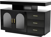 Gotagee LED-dressoir, buffetkast, 120 cm grote koffiebarkast, ladekast, dressoir woonkamer, hoogglans keukenkast met 16 kleuren verlichting voor eetkamer (zwart)