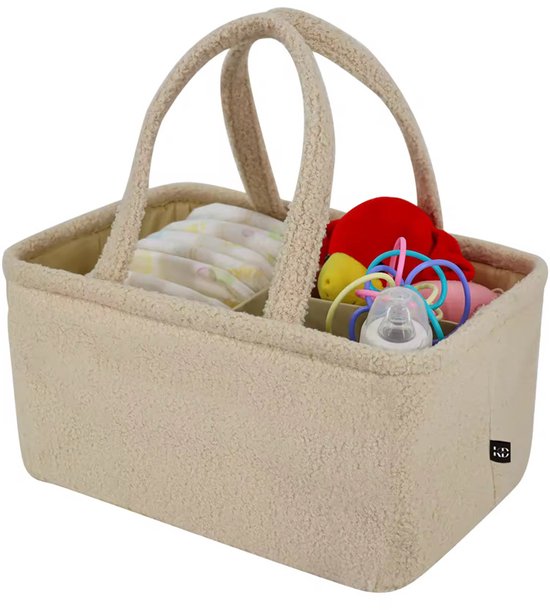 Saituo Home Luiertas voor onderweg, klein afwasbaar, mini-luiertas voor luiers, doeken en speelgoed, luiertas met ritssluiting met borduurwerk, beer, bedrukt, tas voor op reis, crème-wit, B