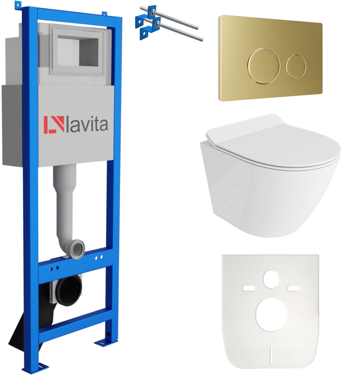 LAVITA LAV 101 SOGO SLIM - Inbouwreservoir 40cm - Gouden Drukplaat 200.4.5 - Wit Hoogglans - Randloos - Complete Set