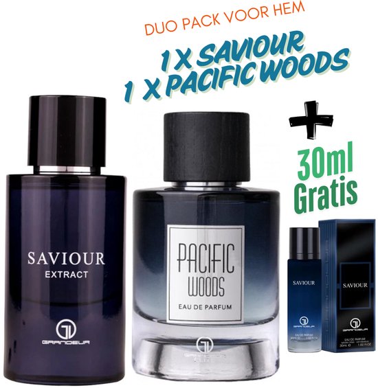 GRANDEUR DUO PACK - PACIFIC WOODS, 100ml + SAVIOUR EXTRACT 60ml + 30ml GRATIS - Valentine, Herenparfum, Valentijn, parfum voor heren, parfum heren, parfum mannen, valentijn cadeautje voor hem, valentijnsdag voor mannen , Vaderdag