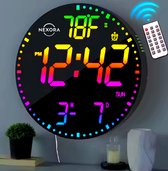 MaxStar 10 Grote digitale wandklok met afstandsbediening,8 RGB-kleuren Big Modern Led Screen Display,Auto Brightness,DST,Temperatuur,Alarm Wandklok voor woonkamer,slaapkamer,keukendecoratie-wit