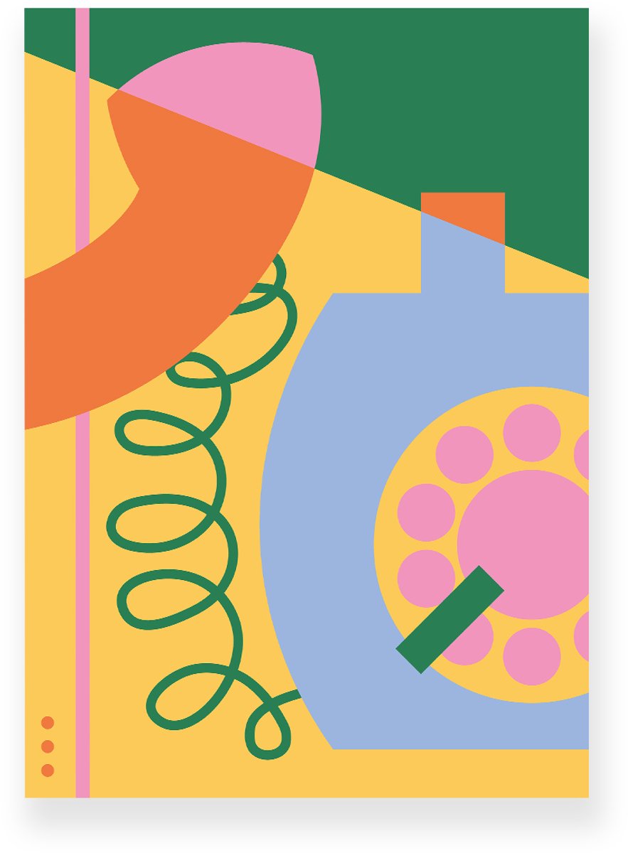 Yisual Poster 50x70 cm - Retro Telefoon - Roze - Blauw - Geel - Abstract - Vintage - Muurdecoratie - Wanddecoratie