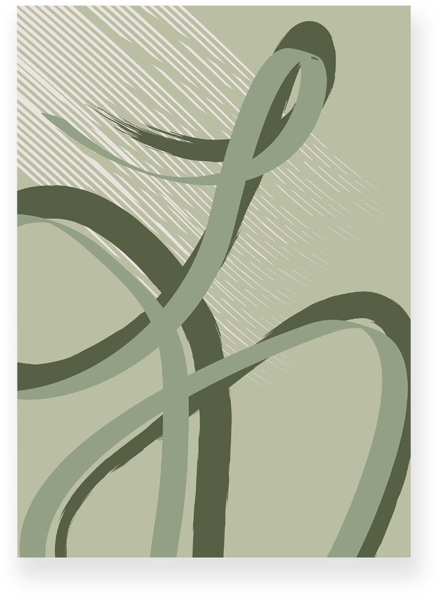 Yisual Poster 20x30 cm - Abstracte Lijnen - Krullen - Donkergroen - Lichtgroen - Abstract - Modern - Muurdecoratie - Wanddecoratie