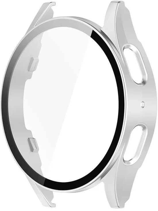 Strap-it Hard case hoesje met screen protector van glas - geschikt voor de Samsung Galaxy Watch 7 - 44mm (zilver)
