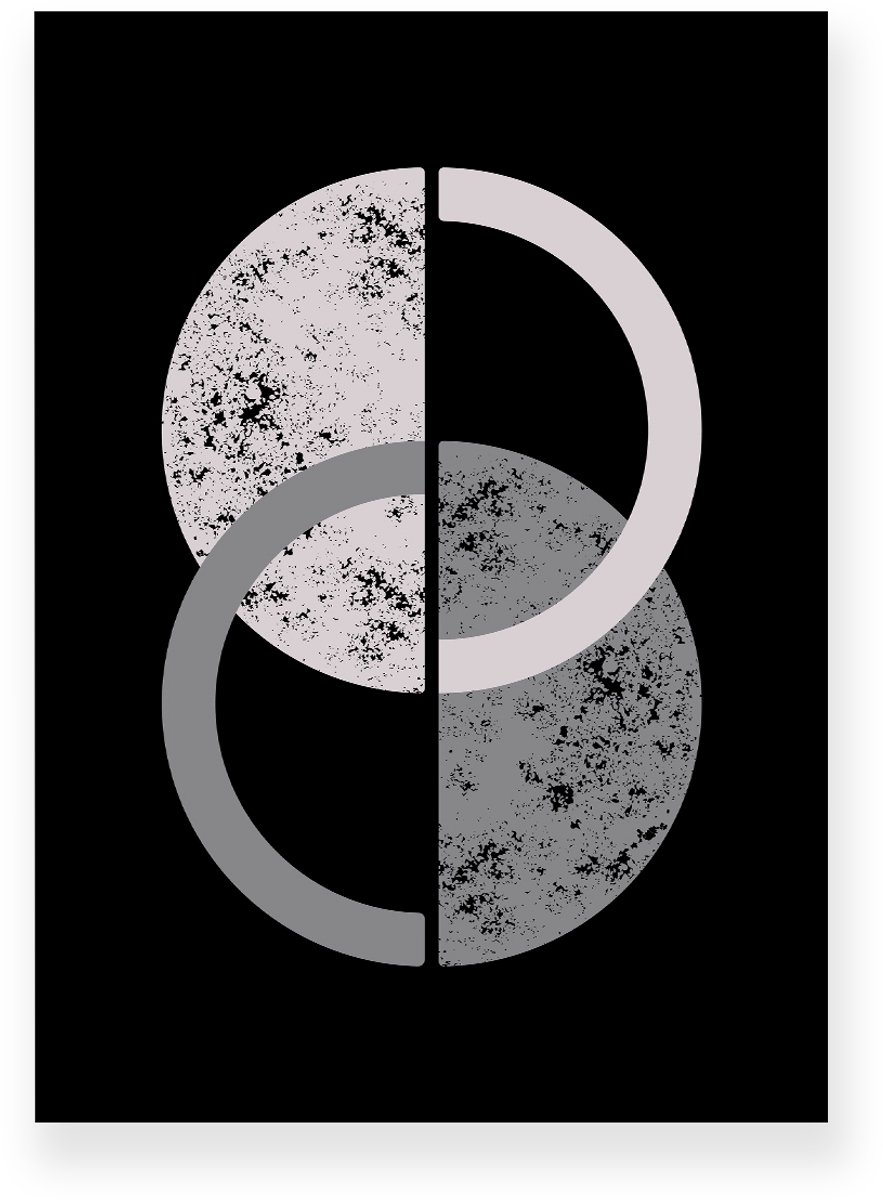 Yisual Poster 20x30 cm - Halve Manen - Cirkels - Zwart - Grijs - Abstract - Modern - Muurdecoratie - Wanddecoratie