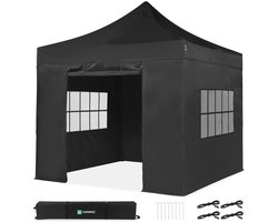 VONROC Easy-Up Partytent – 3x3 m - Premium easy-up Partytent - Set incl. Zijwanden - Modulair Ontwerp – Opvouwbaar – Waterdicht – Stalen Frame - 50+ UV Bescherming - Incl. Opbergtas - Zwart