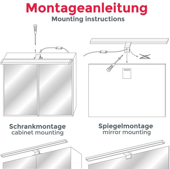 B.K.LICHT - Lampe pour miroir LED - éclairage miroir salle de bain - lumière blanche neutre 4.000K - 5W - 550 LM - l: 30 cm