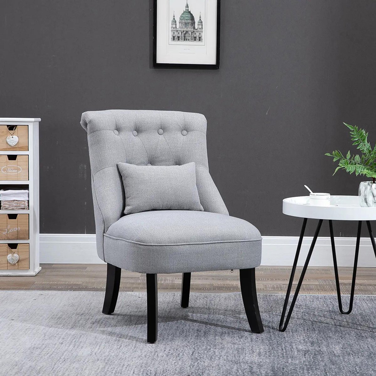 Sweiko Eetkamerstoel - Woonkamerstoelen - Lendekussen - Houten poten - Linnen - Grijs