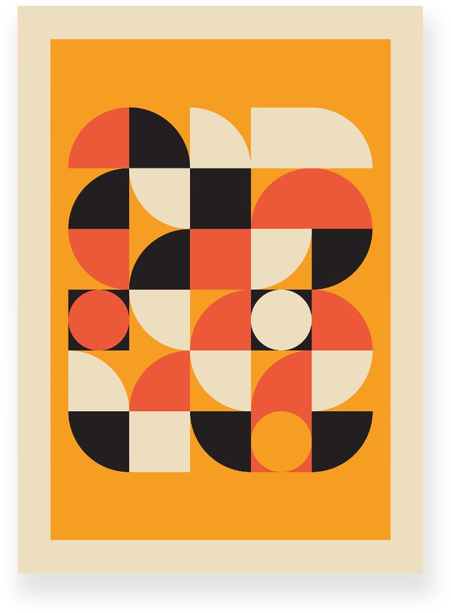 Yisual Poster 30x40 cm - Geometrisch Patroon - Oranje - Zwart - Beige - Abstract - Vintage - Muurdecoratie - Wanddecoratie