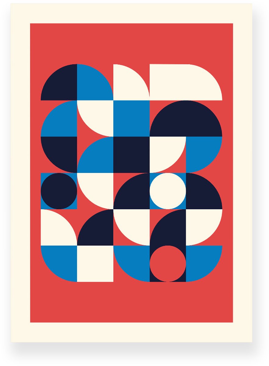 Yisual Poster 50x70 cm - Geometrisch Patroon - Rood - Blauw - Beige - Abstract - Vintage - Muurdecoratie - Wanddecoratie