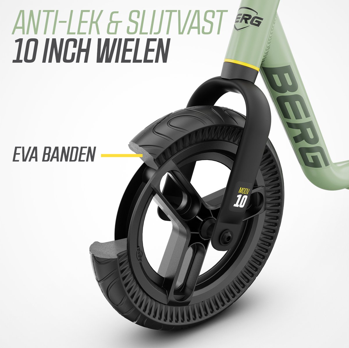 BERG MOOV10 Loopfiets - 2+ jaar - 10 inch - Lichtgewicht - Anti-lek EVA Banden - Verstelbaar Stuur en Zadel - Groen — afbeelding 6