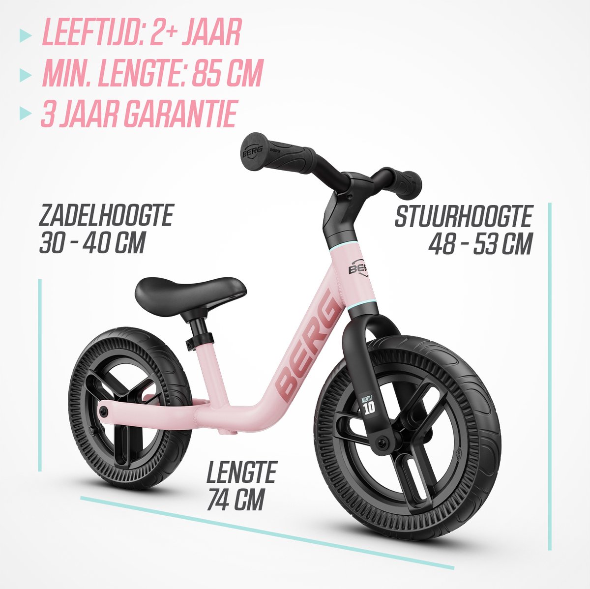 BERG MOOV10 Loopfiets - 2+ jaar - 10 inch - Lichtgewicht - Anti-lek EVA Banden - Verstelbaar Stuur en Zadel - Roze — afbeelding 5