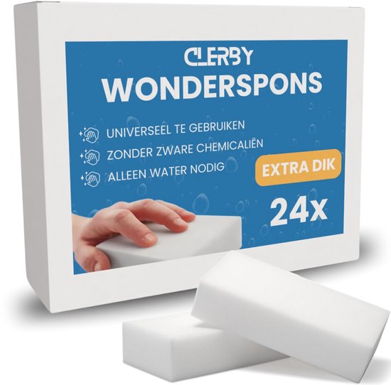 Clerby - 24x Premium Wonderspons - Wonderspons - Magic Eraser - Schoonmaakspons - Sponsjes - Wondersponzen - Melamine Spons - Vlekken Verwijderen - Universeel - Extra Dik