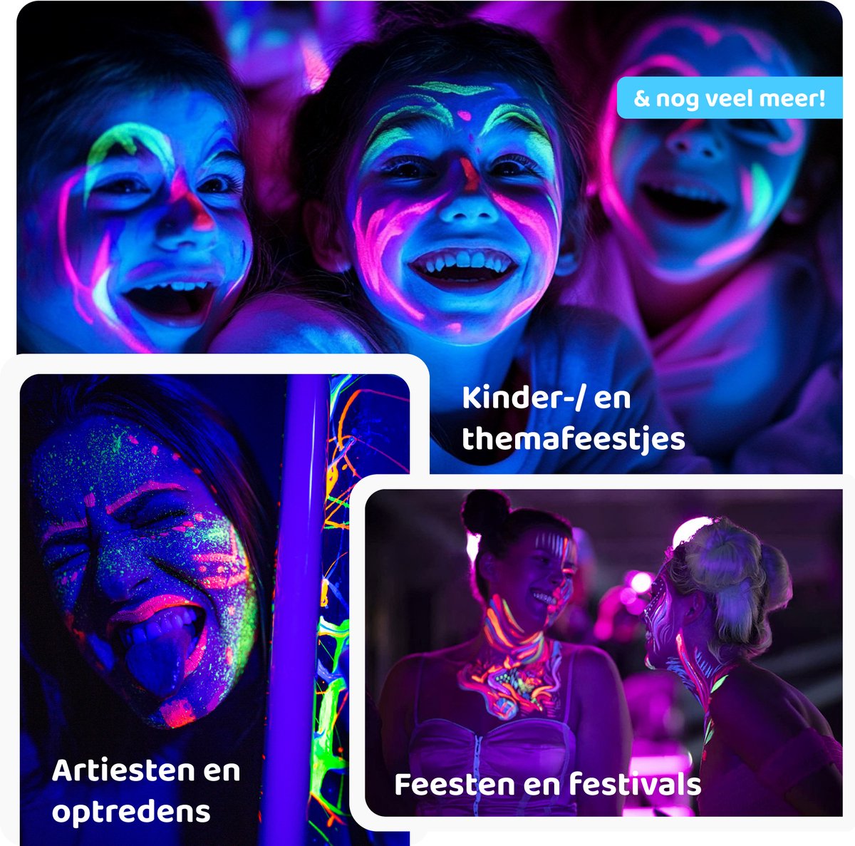 Paint-A-Boo Glow in the Dark Kinderschmink - 8 Kleuren - Neon Schmink - Schminkset Waterbasis - Face Paint - 24 Gezichten - 30 Voorbeelden — afbeelding 5